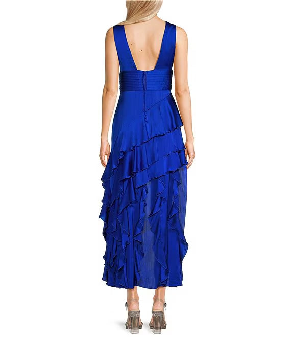 V-Neck Ruffled Evening Dress - Chloe Dress