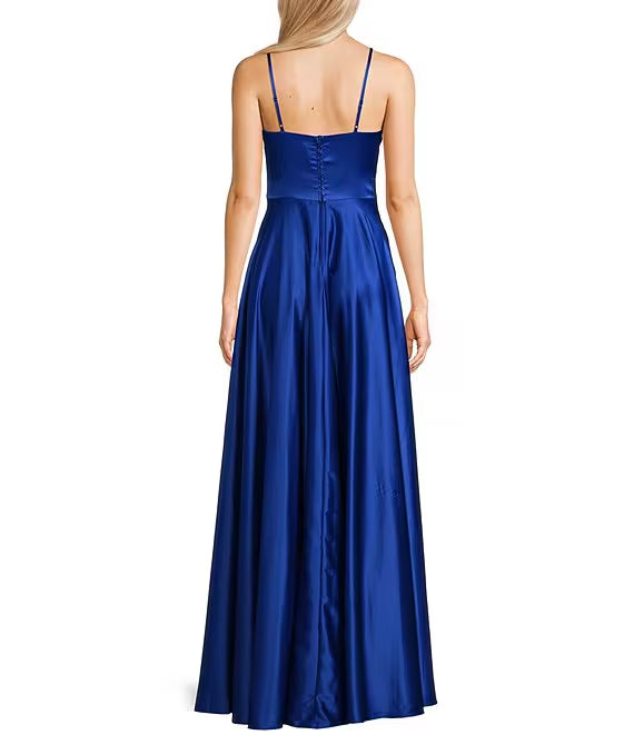 Princess V-Neck Satin High Slit Prom Dress - Chloe Dress