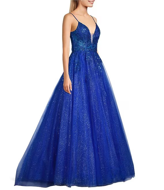 Illusion Lace-Up Back Embroidered Prom Dress - Chloe Dress