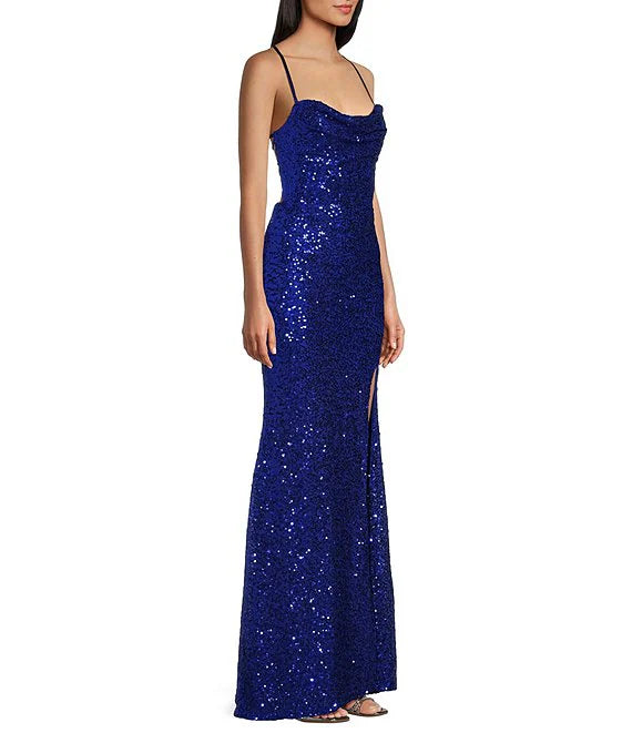 High Neck Sequin High Slit Prom Dress - Chloe Dress