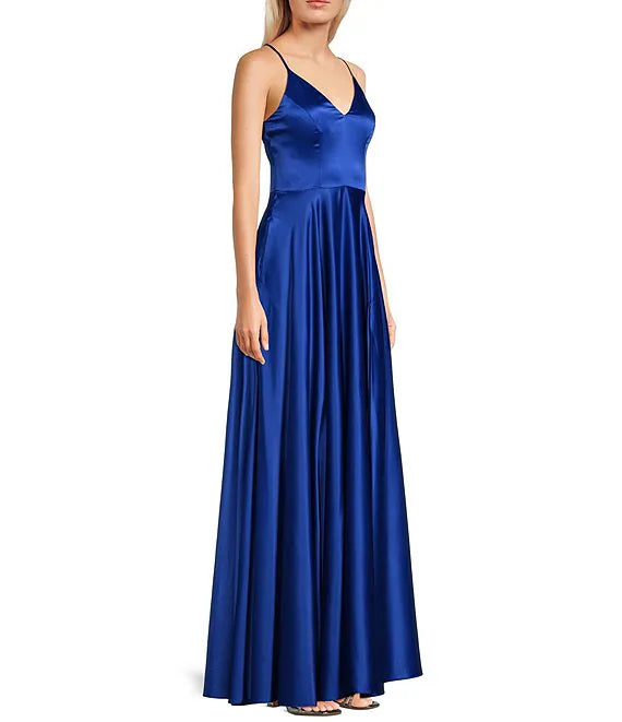Princess V-Neck Satin High Slit Prom Dress - Chloe Dress