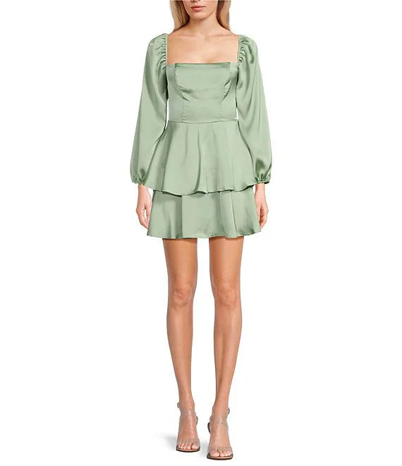 Square Neck Crepe Ruffled Prom Dress - Chloe Dress