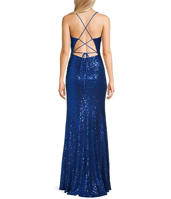 V-Neck Sequin High Slit Prom Dress - Chloe Dress