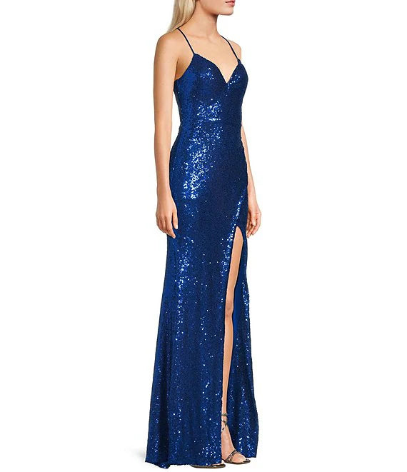V-Neck Sequin High Slit Prom Dress - Chloe Dress