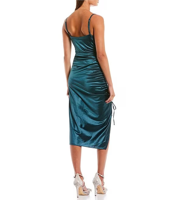 High Neck Satin High Slit Prom Dress - Chloe Dress