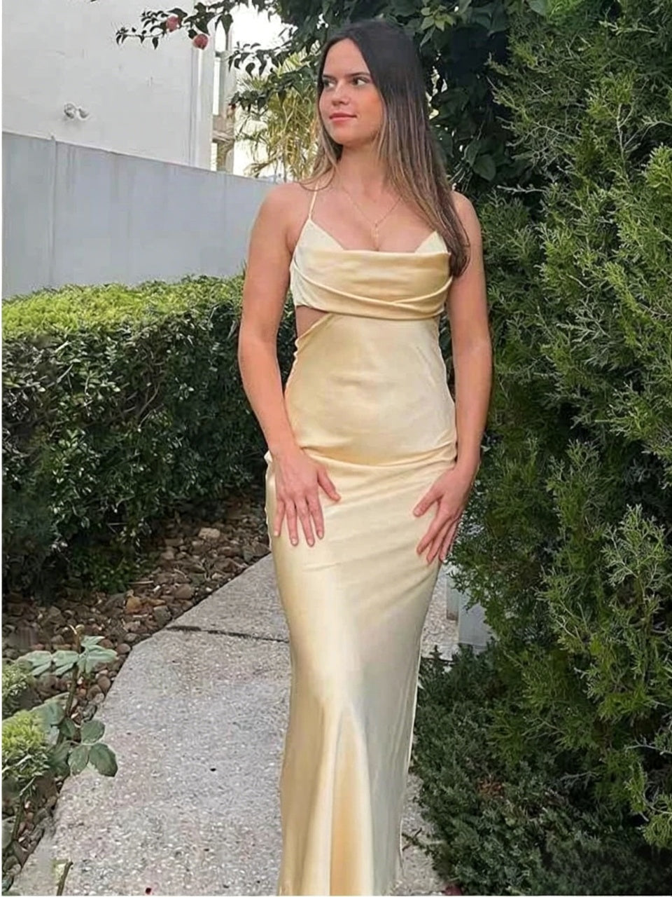 Mermaid Cowl Neck Satin Cutout Floor-Length Evening Dress - Chloe Dress