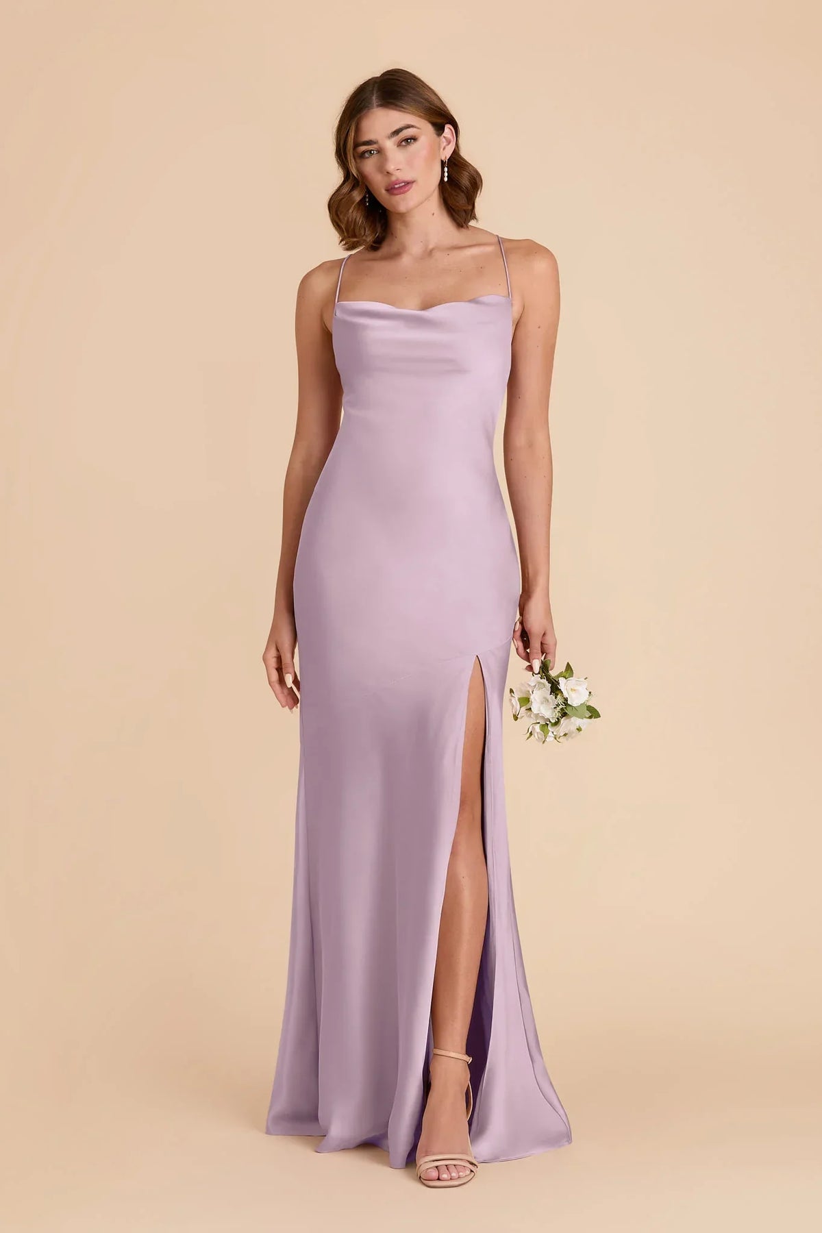 Spaghetti Strap Satin High Slit Floor-Length Wedding Gown - Chloe Dress