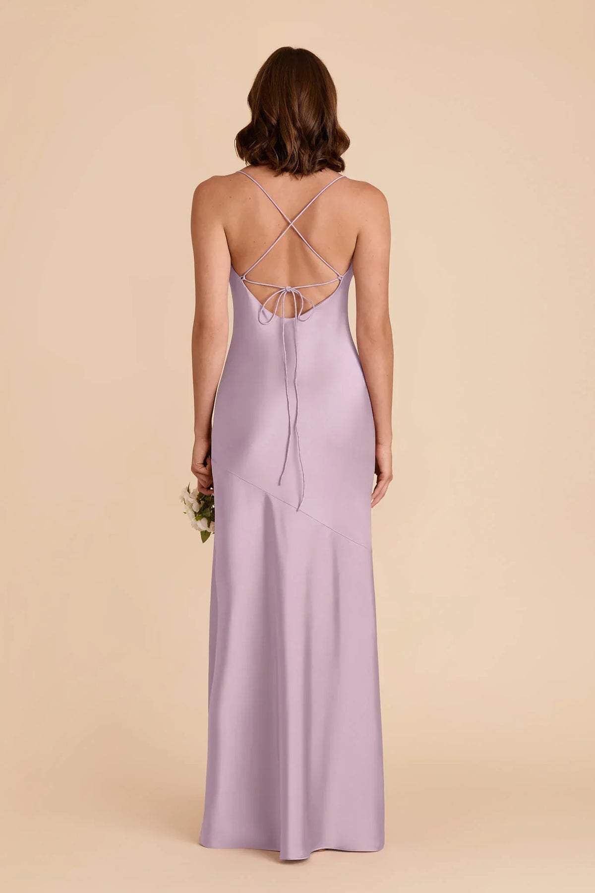 Spaghetti Strap Satin High Slit Floor-Length Wedding Gown - Chloe Dress