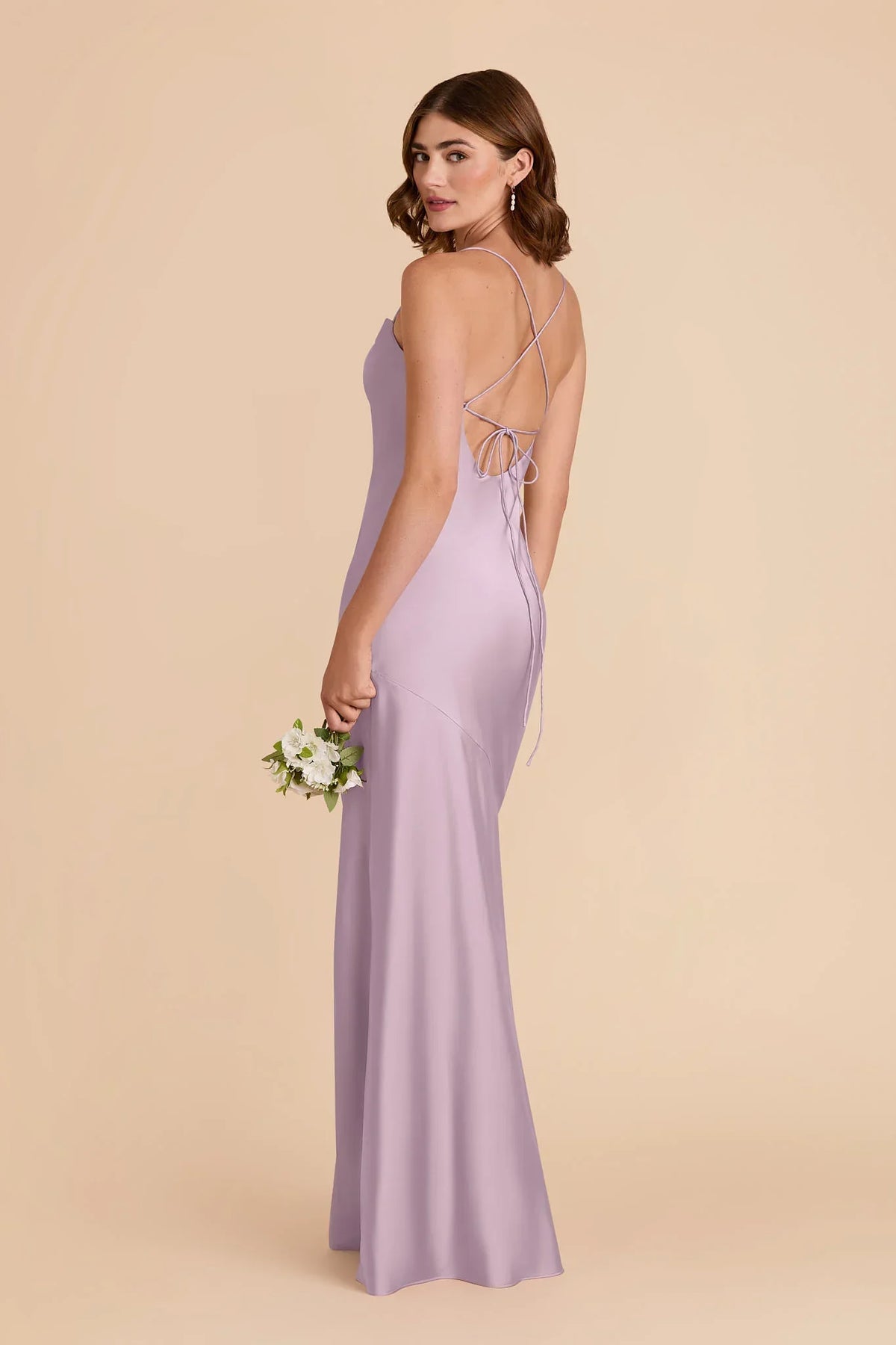 Spaghetti Strap Satin High Slit Floor-Length Wedding Gown - Chloe Dress