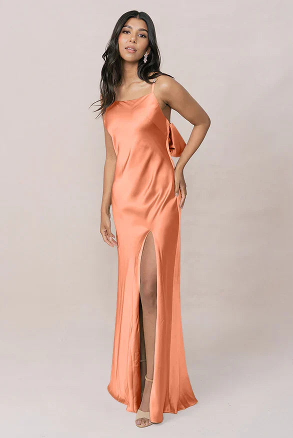 Cowl Neck Satin High Slit Wedding Dress - Chloe Dress