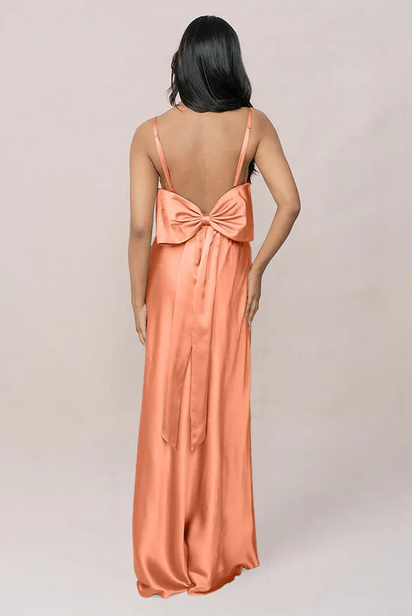 Cowl Neck Satin High Slit Wedding Dress - Chloe Dress