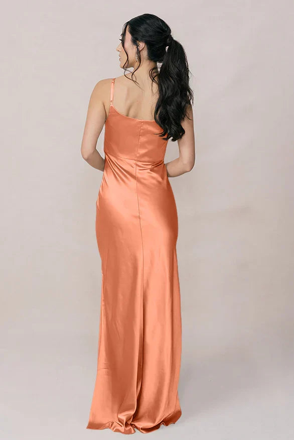 Spaghetti Strap Satin High Slit Wedding Dress - Chloe Dress