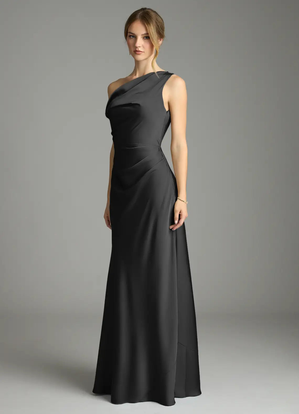 Gray One-Shoulder Satin Wedding Dress - Chloe Dress