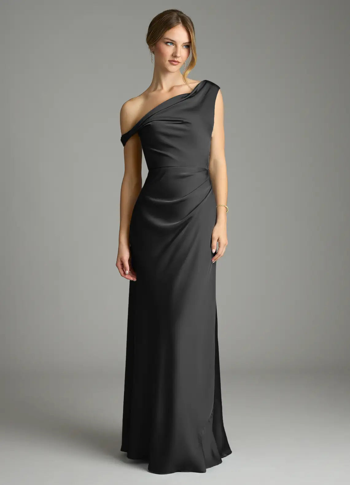 Gray One-Shoulder Satin Wedding Dress - Chloe Dress