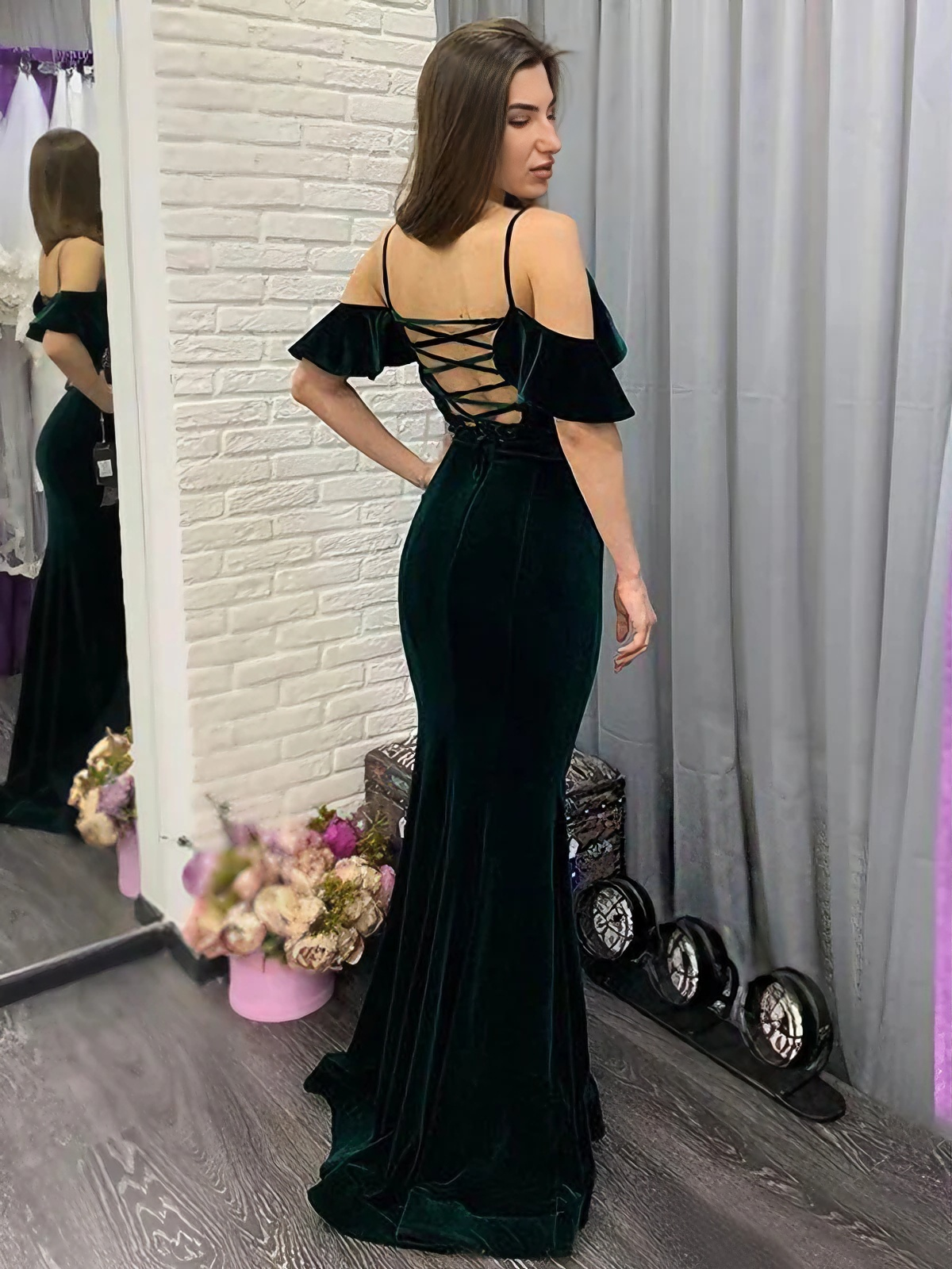 Mermaid Off-Shoulder Lace Lace-Up Back Train Evening Dress - Chloe Dress
