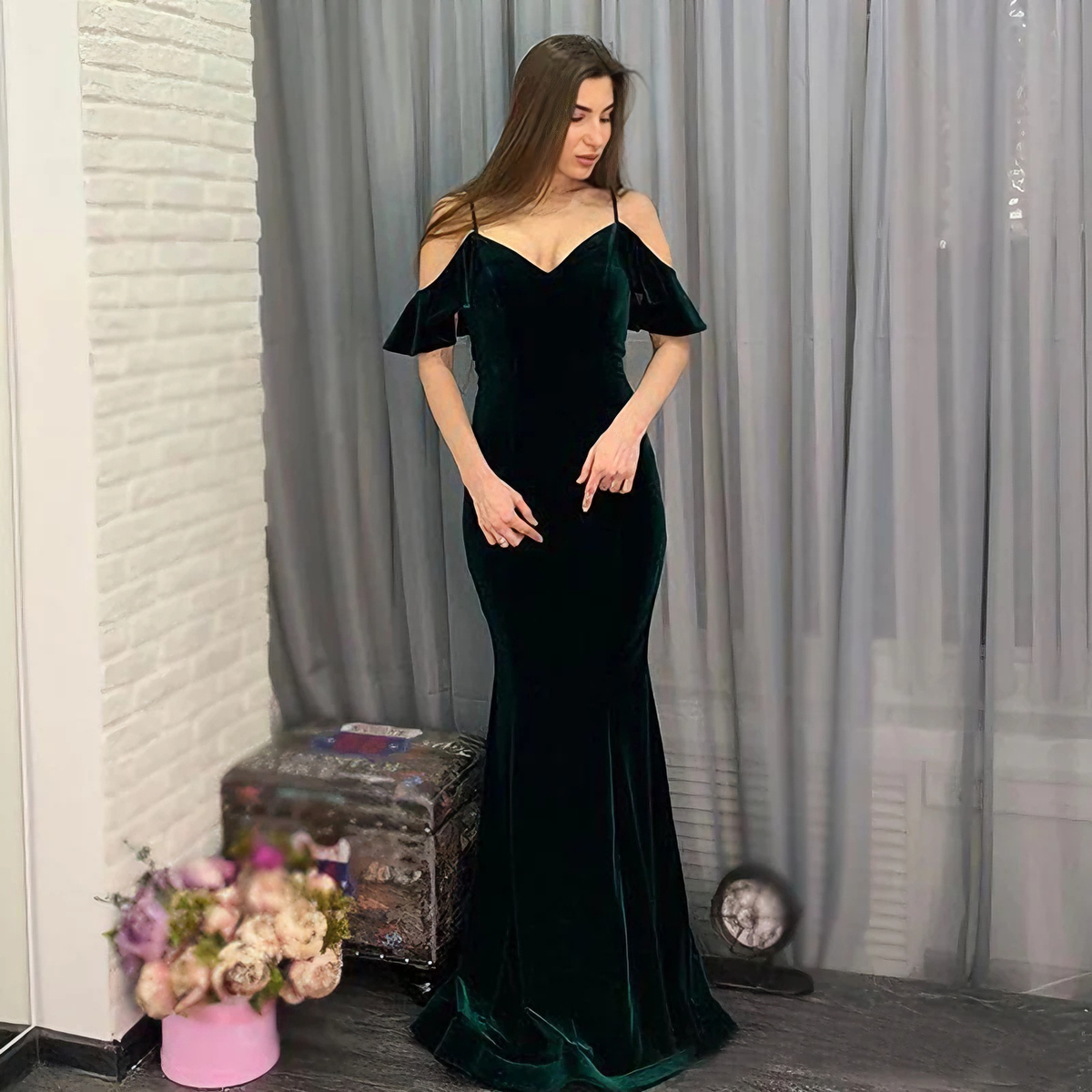 Mermaid Off-Shoulder Lace Lace-Up Back Train Evening Dress - Chloe Dress