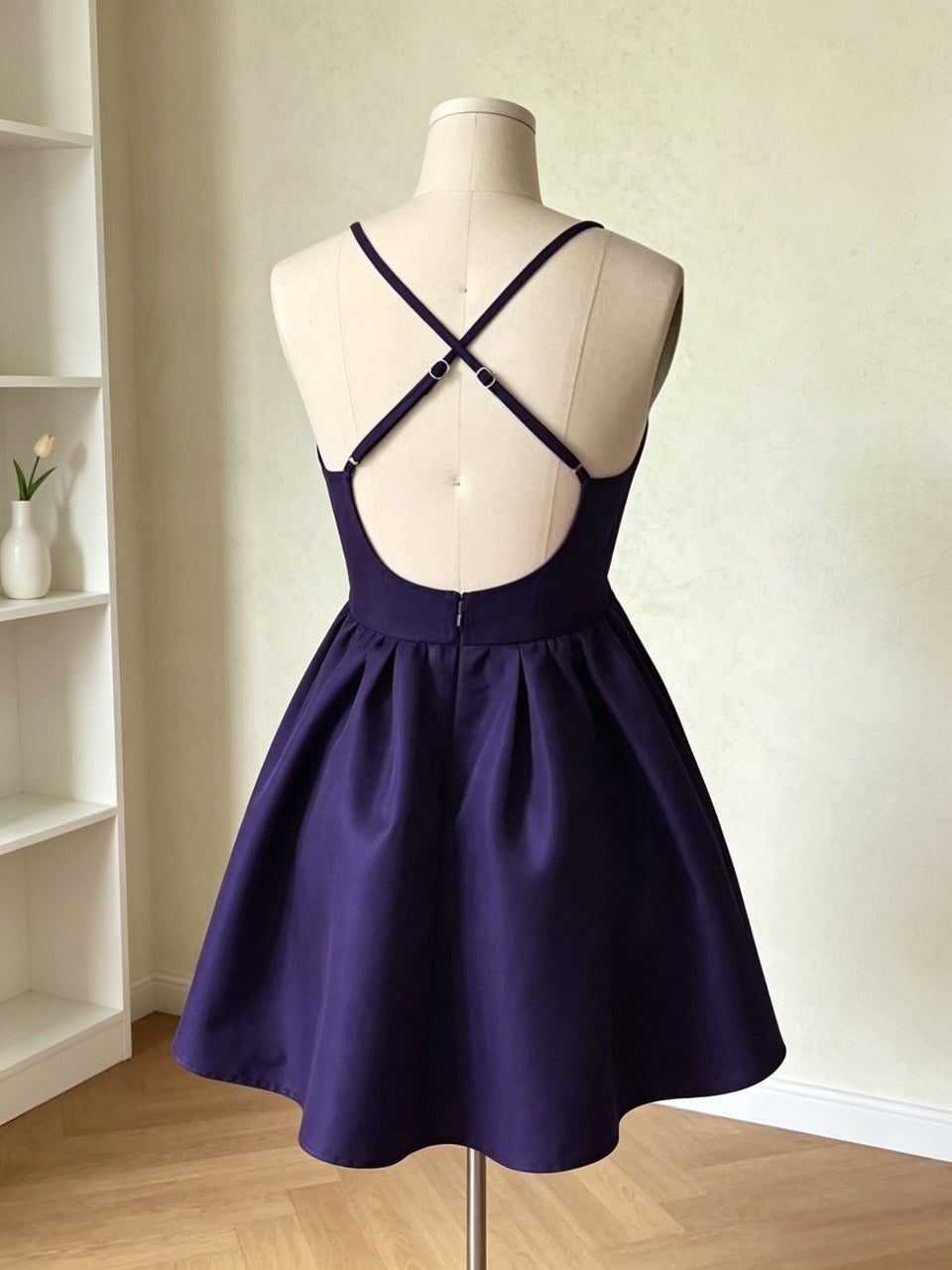 Navy A-Line Spaghetti Strap Satin Mini Homecoming Dress - Chloe Dress