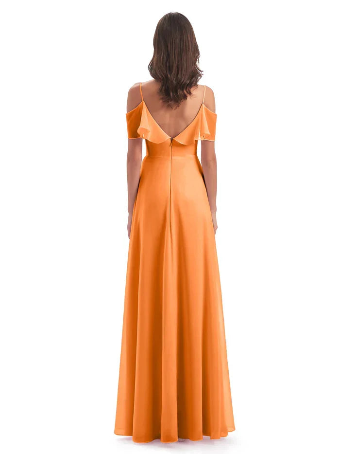 A-Line Spaghetti Strap Chiffon Sleeveless Floor-Length Wedding Dress - Chloe Dress