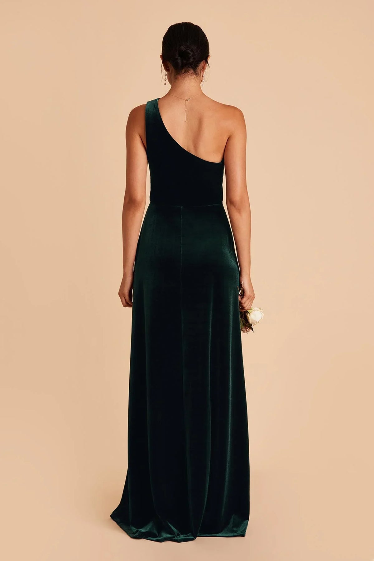 A-Line One-Shoulder Velvet Sleeveless High Slit Floor-Length Wedding Dress - Chloe Dress