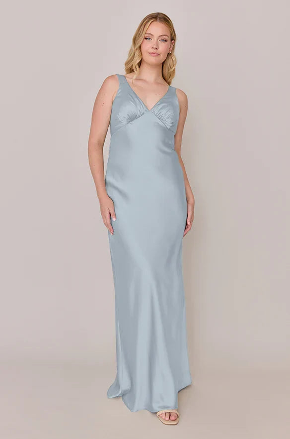 Cowl Neck Satin Open Back Draped Floor-Length Wedding Dress - Chloe Dress