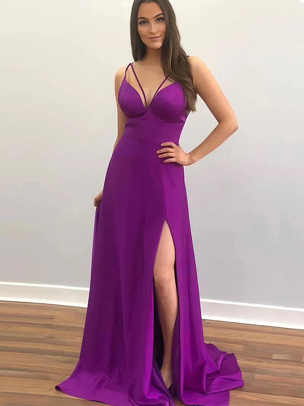 Satin High Slit Evening Dress - Chloe Dress