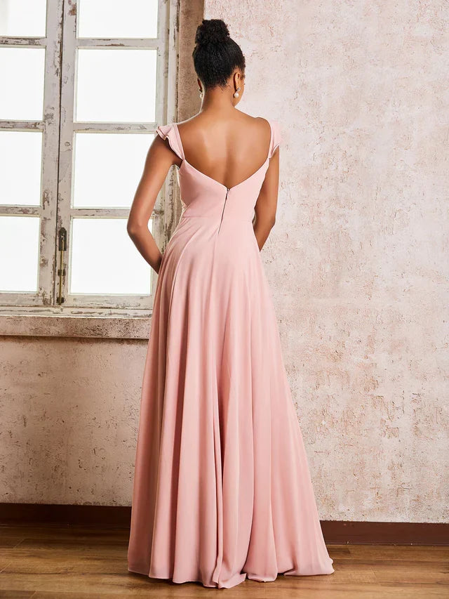 A-Line Sweetheart Chiffon Floor-Length Wedding Dress - Chloe Dress