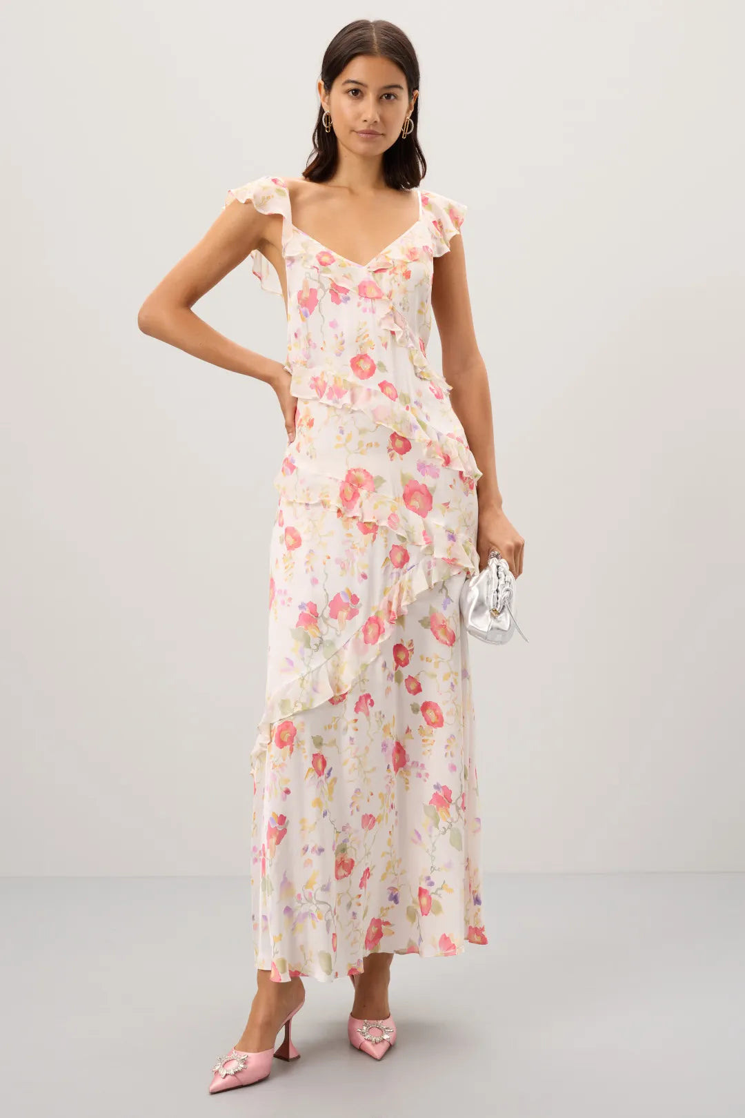 A-Line V-Neck Ruffled Floor-Length Prom Dress - Chloe Dress