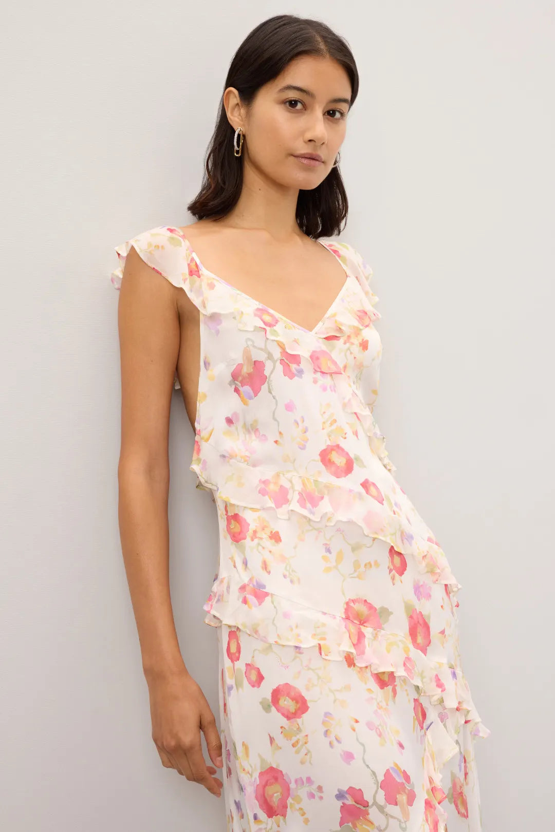 A-Line V-Neck Ruffled Floor-Length Prom Dress - Chloe Dress