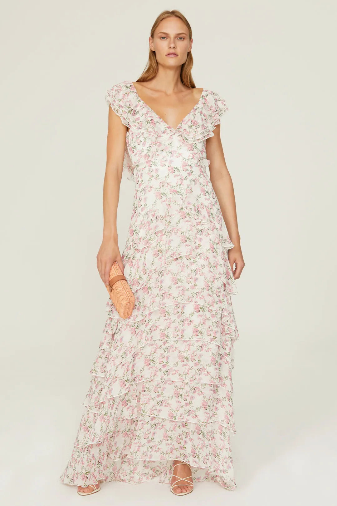 Blush Pink A-Line V-Neck Ruffled Floor-Length Prom Dress - Chloe Dress