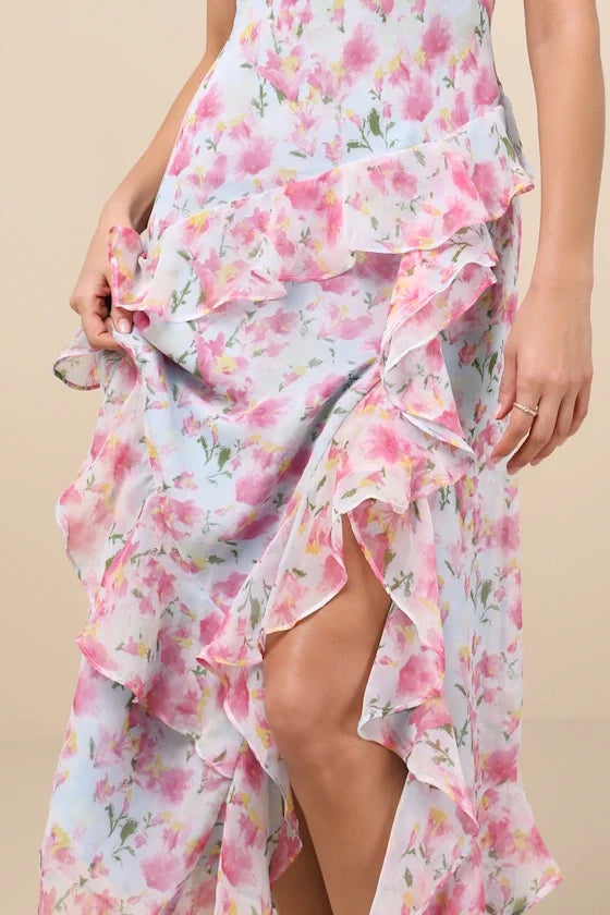Spaghetti Strap Chiffon Asymmetric Midi Dress - Chloe Dress