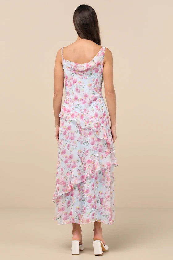 Spaghetti Strap Chiffon Asymmetric Midi Dress - Chloe Dress