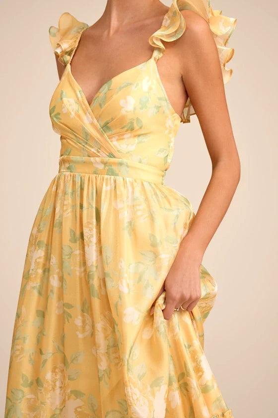 V-Neck Chiffon Ruffled Floor-Length Evening Dress - Chloe Dress