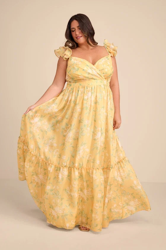 V-Neck Chiffon Ruffled Floor-Length Evening Dress - Chloe Dress