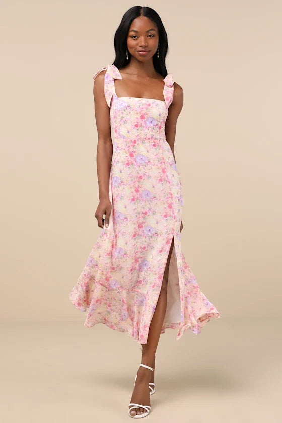 Square Neck Chiffon Sleeveless Midi Prom Dress - Chloe Dress