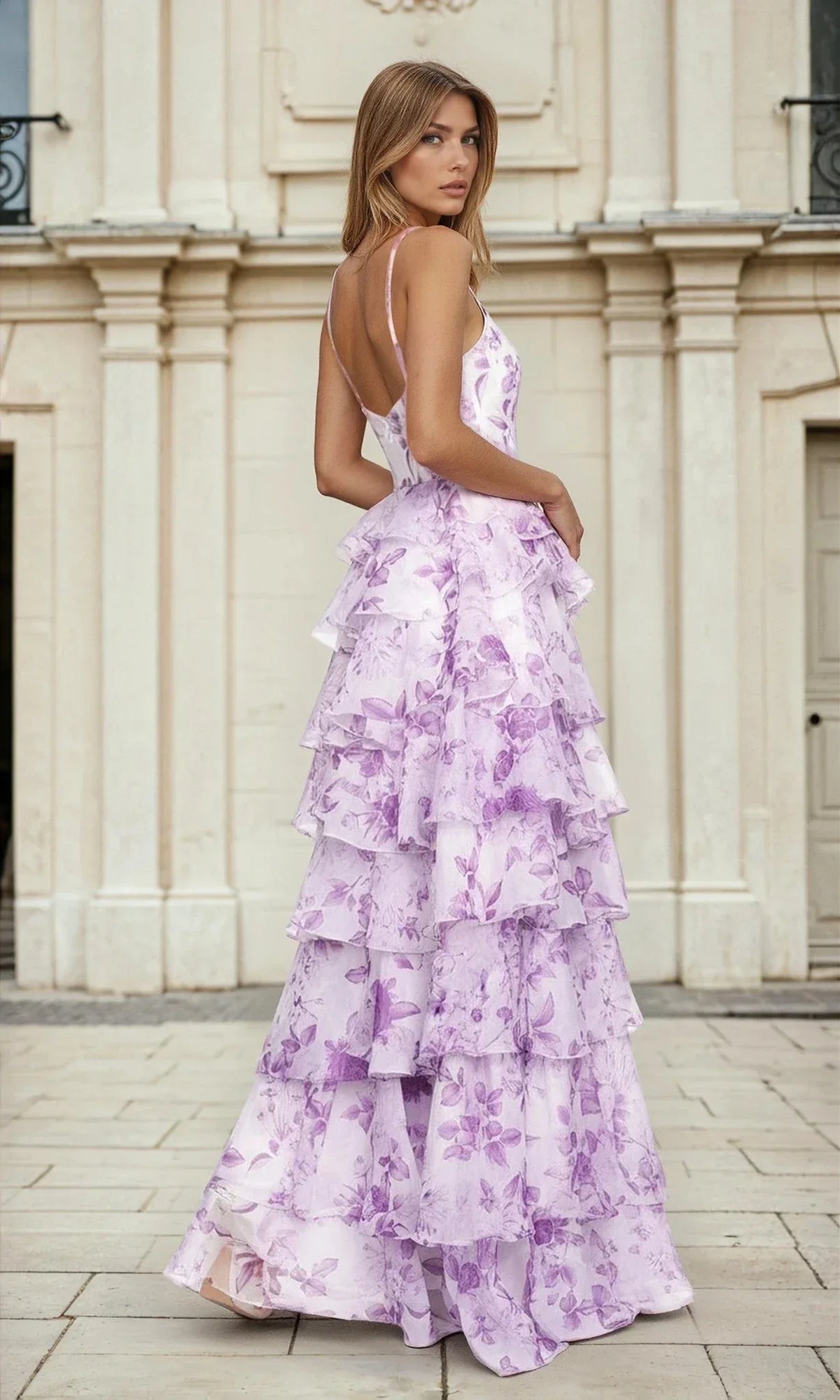 Lavender A-Line Spaghetti Strap Tulle Ruffled Prom Dress - Chloe Dress