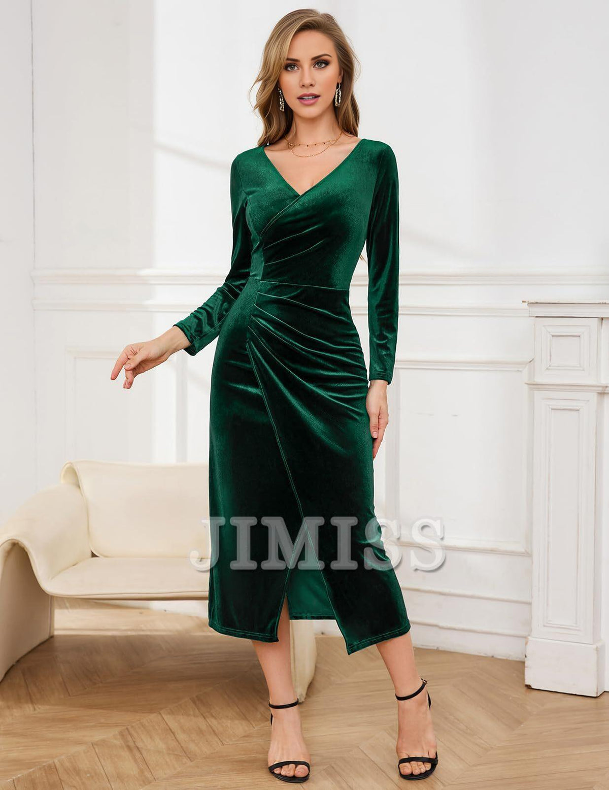 Velvet Long Sleeve Wrap Wedding Dress - Chloe Dress
