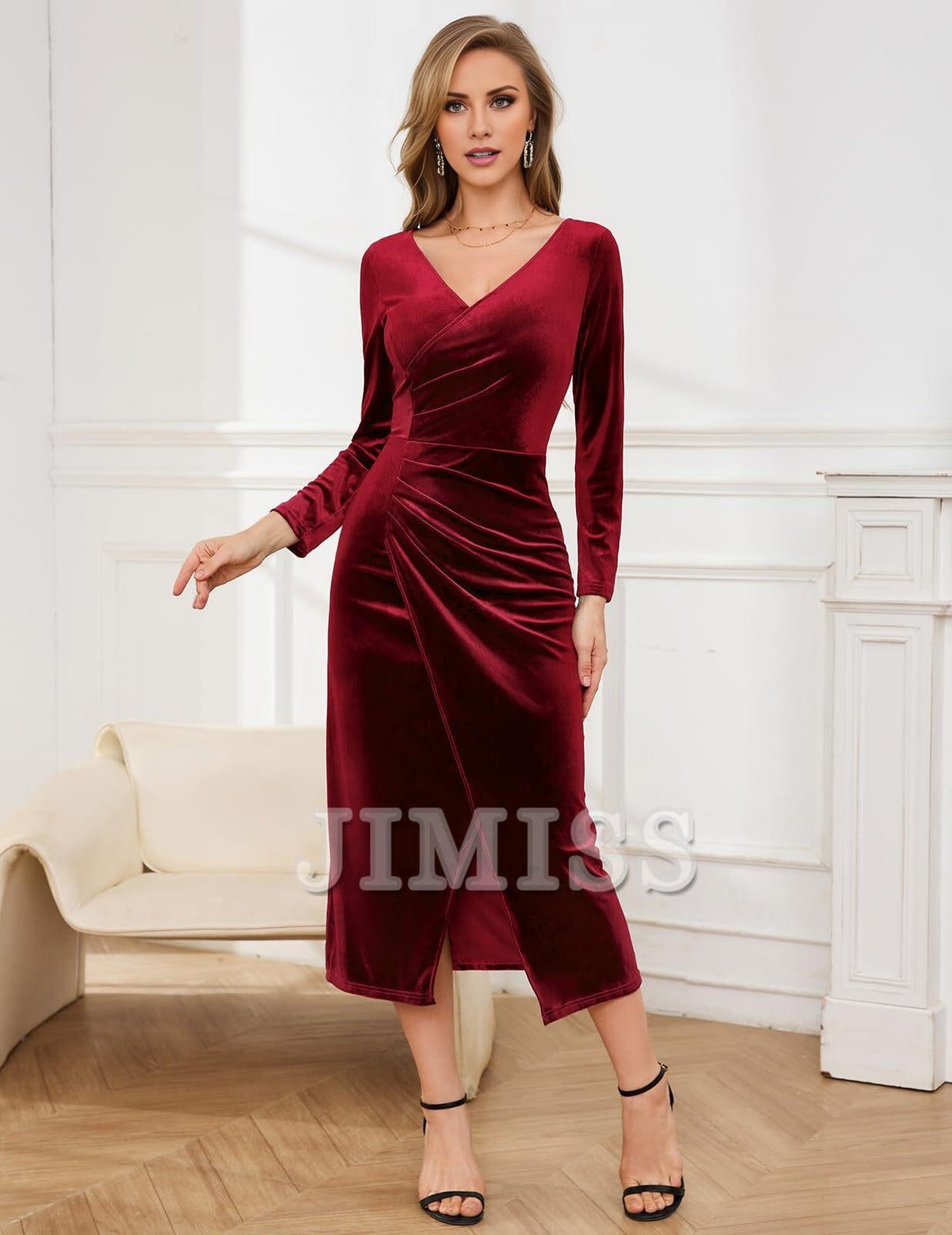 Velvet Long Sleeve Wrap Wedding Dress - Chloe Dress
