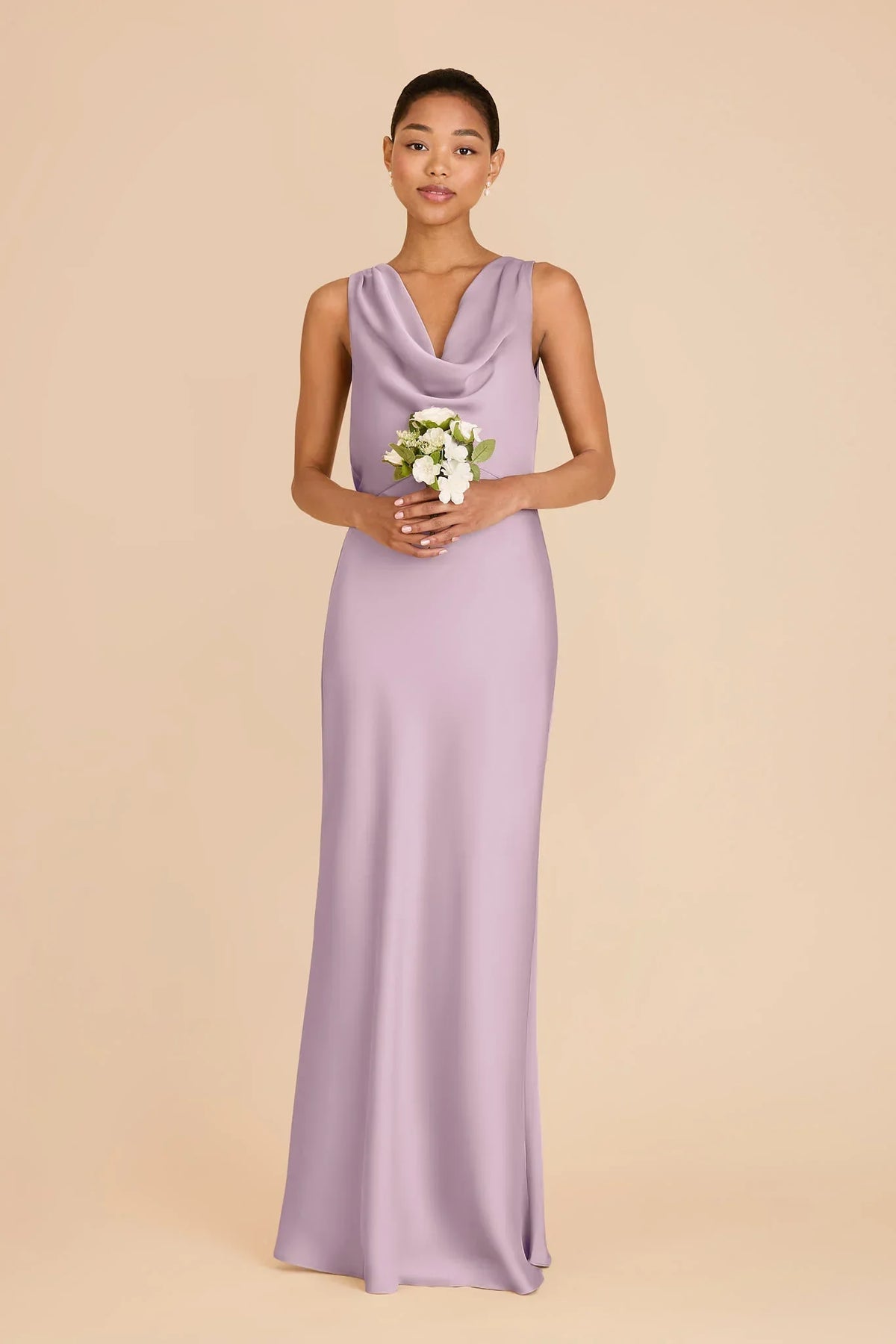 Lavender Cowl Neck Satin Open Back Floor-Length Wedding Gown - Chloe Dress