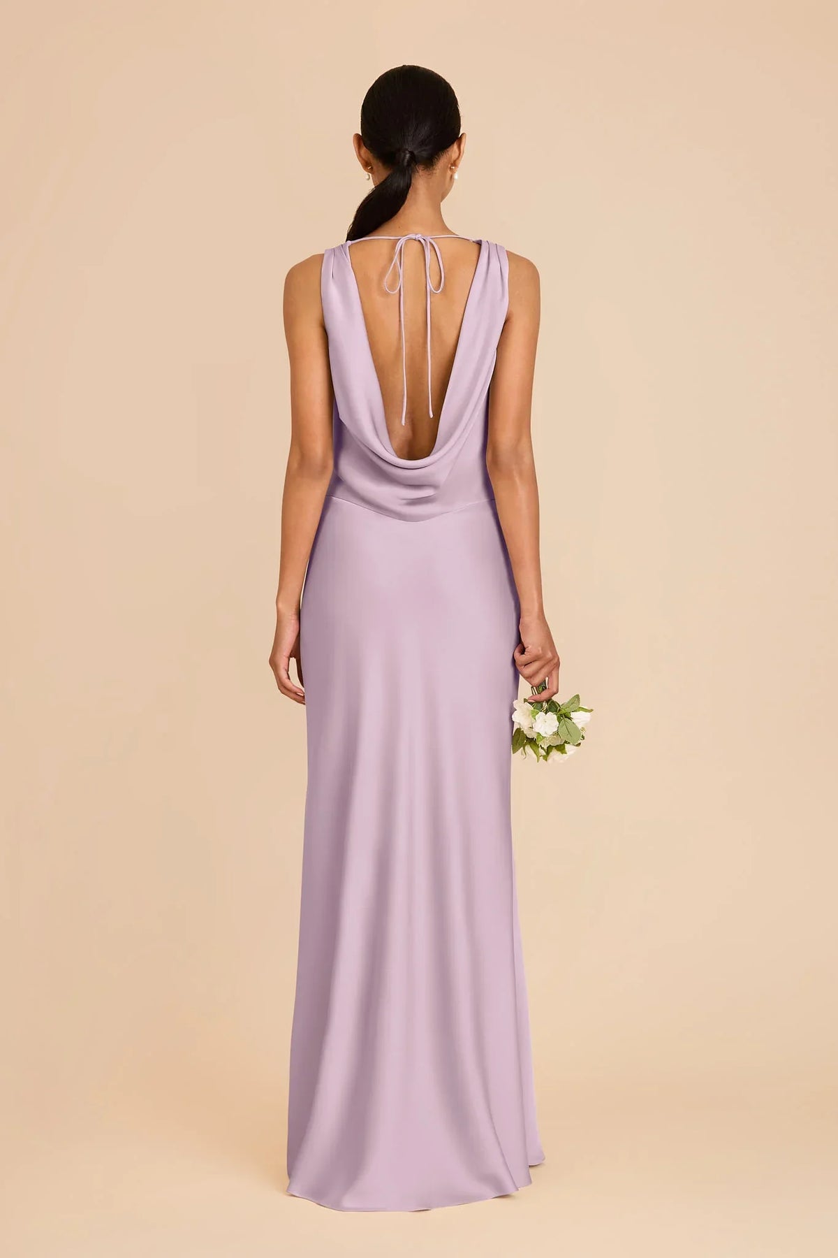 Lavender Cowl Neck Satin Open Back Floor-Length Wedding Gown - Chloe Dress
