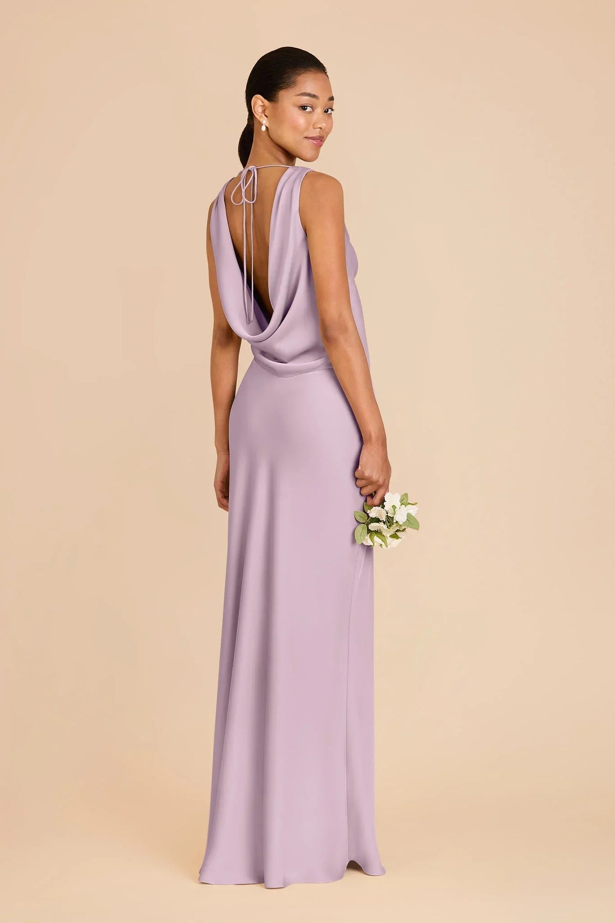 Lavender Cowl Neck Satin Open Back Floor-Length Wedding Gown - Chloe Dress