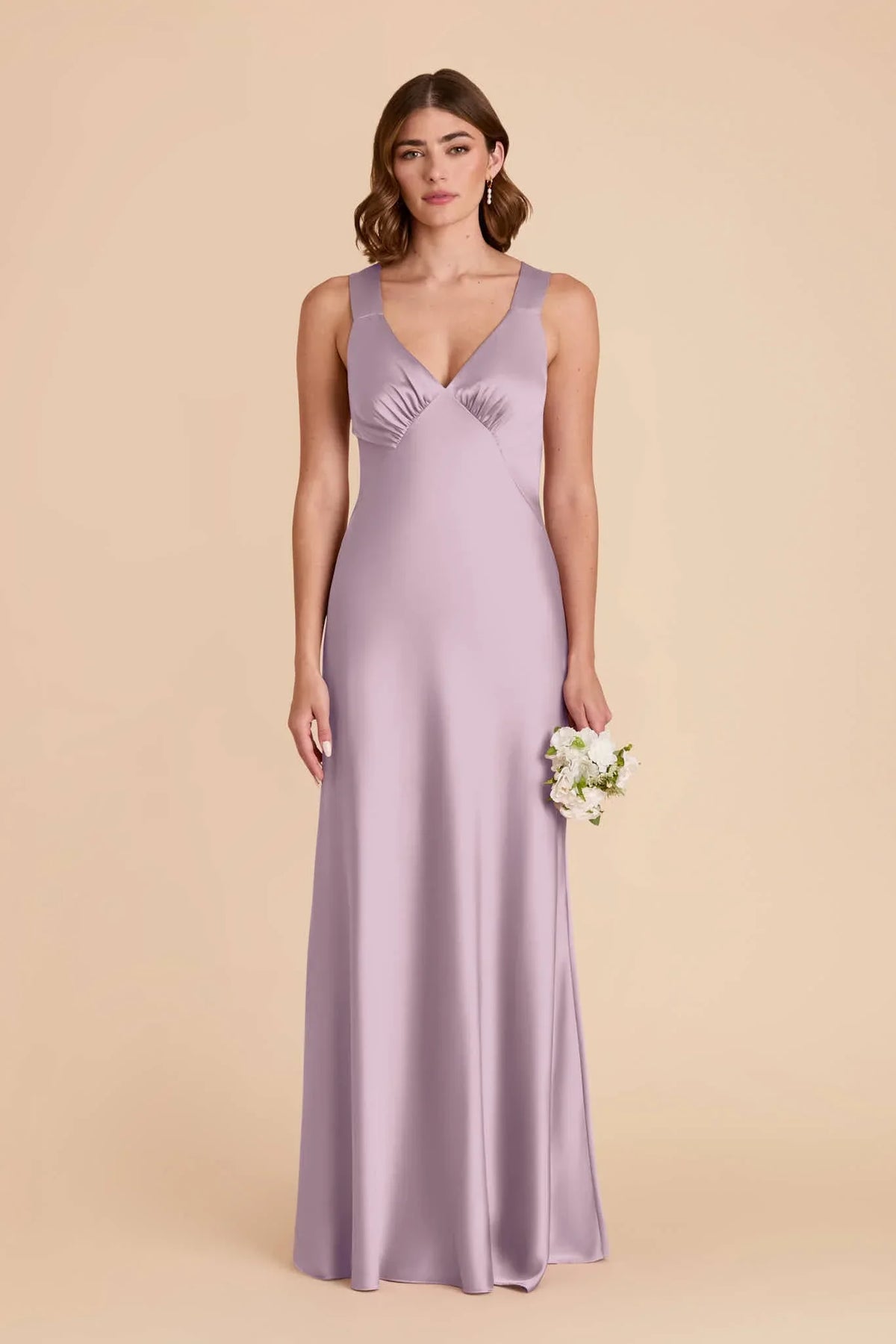 Lavender V-Neck Satin Floor-Length Wedding Gown - Chloe Dress
