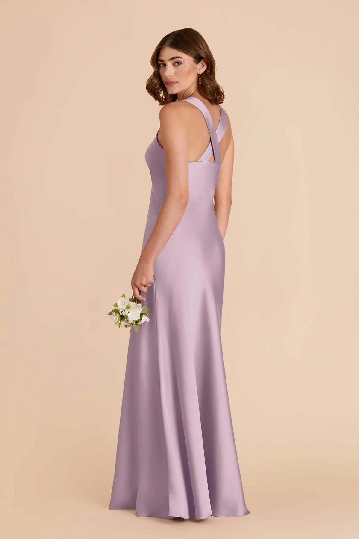 Lavender V-Neck Satin Floor-Length Wedding Gown - Chloe Dress