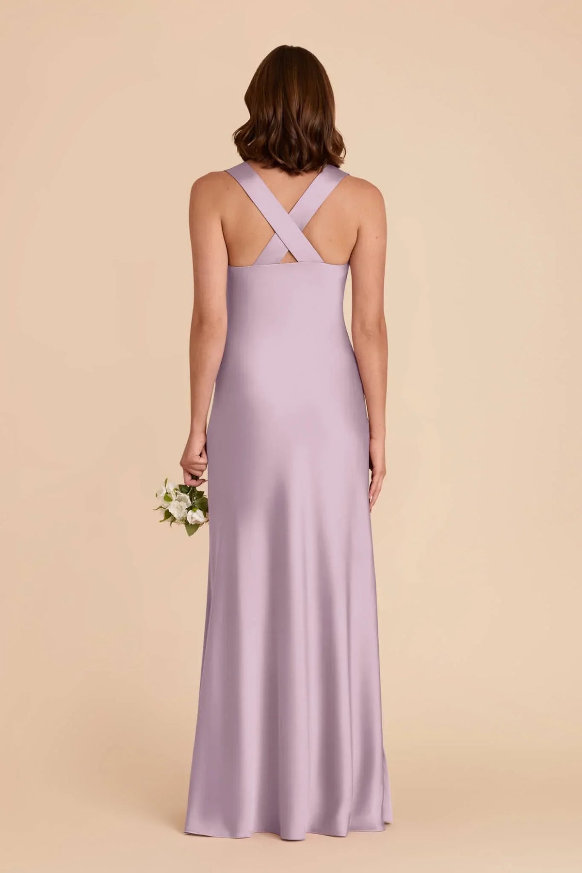 Lavender V-Neck Satin Floor-Length Wedding Gown - Chloe Dress