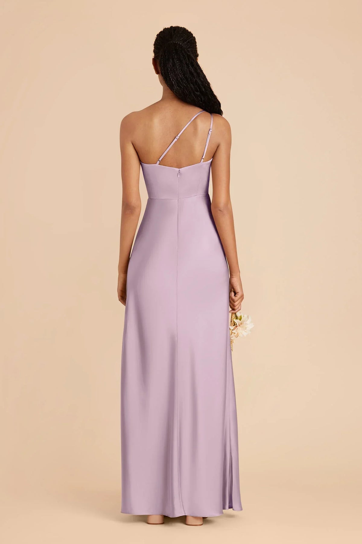 Lavender Sheath One-Shoulder Satin High Slit Floor-Length Wedding Gown - Chloe Dress