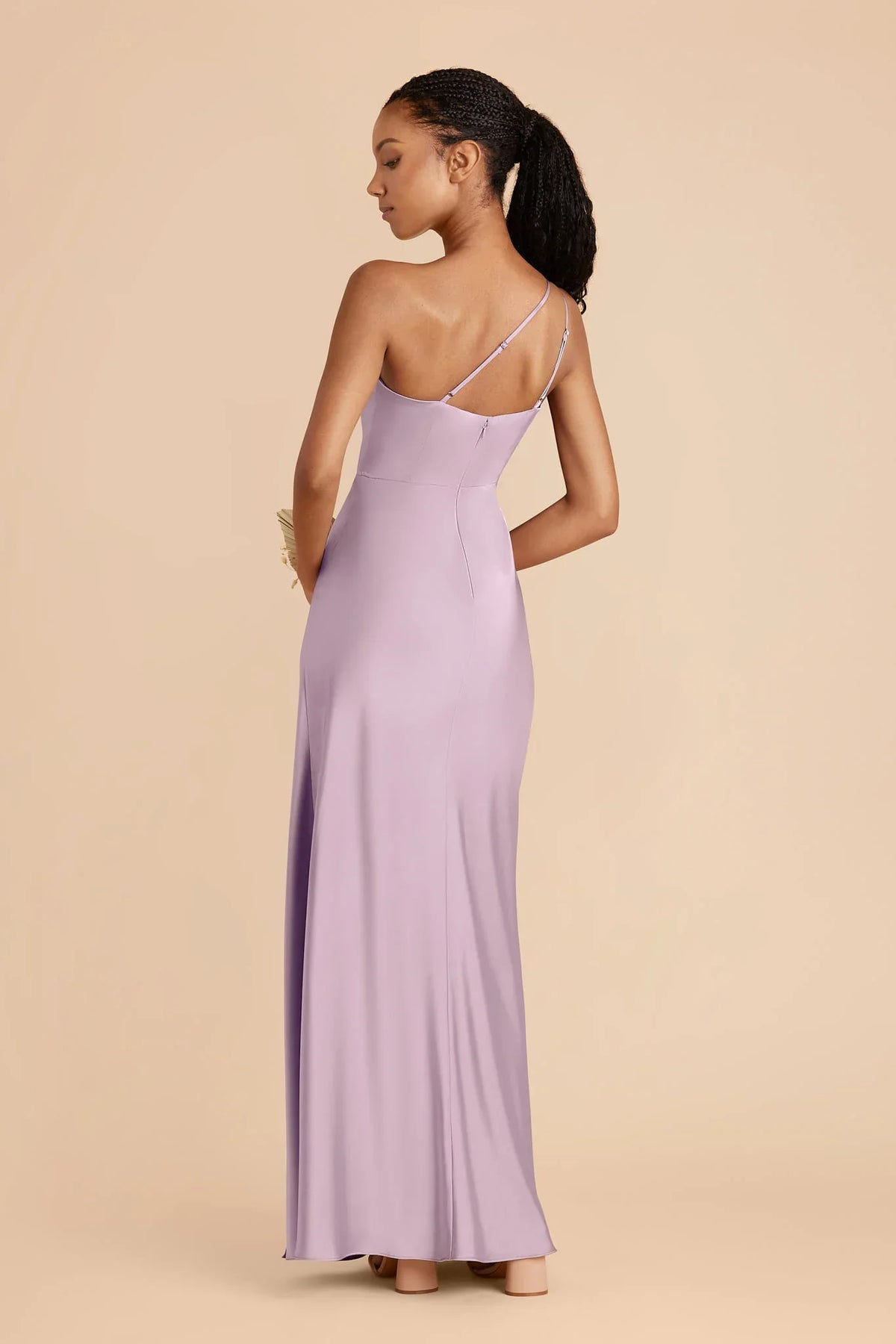 Lavender Sheath One-Shoulder Satin High Slit Floor-Length Wedding Gown - Chloe Dress