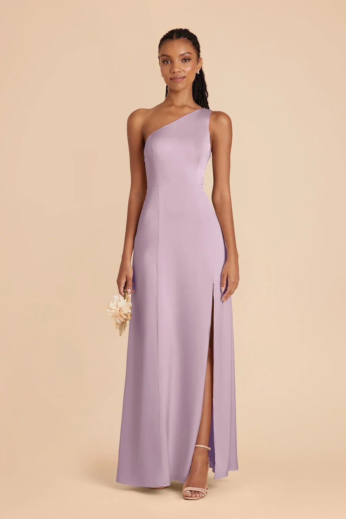 Lavender Sheath One-Shoulder Satin High Slit Floor-Length Wedding Gown - Chloe Dress