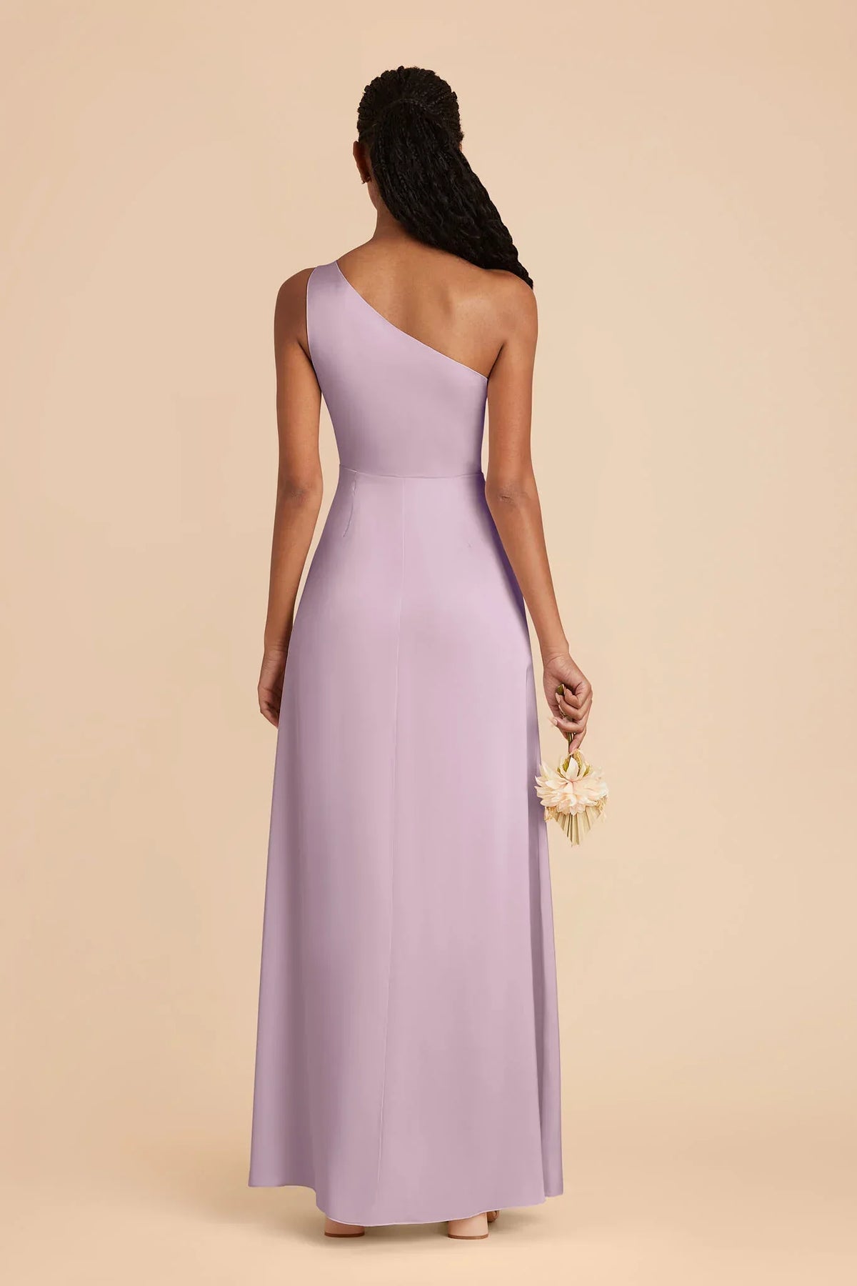 Lavender Sheath One-Shoulder Satin High Slit Floor-Length Wedding Gown - Chloe Dress