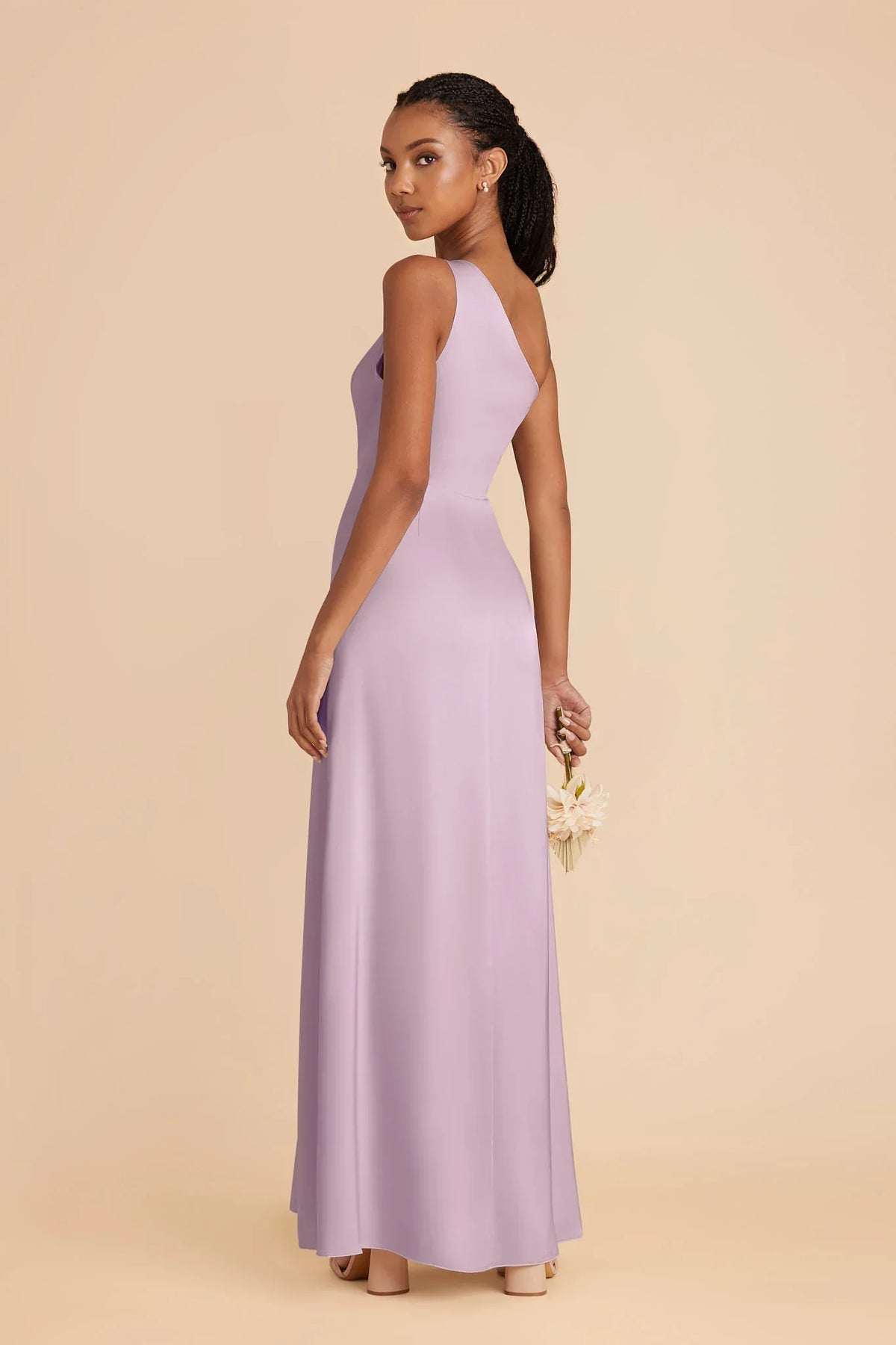 Lavender Sheath One-Shoulder Satin High Slit Floor-Length Wedding Gown - Chloe Dress