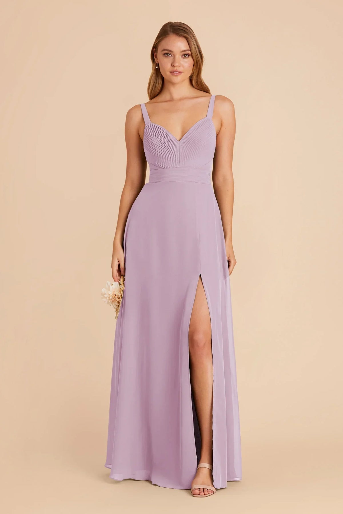 Lavender A-Line Spaghetti Strap Chiffon High Slit Floor-Length Wedding Gown - Chloe Dress