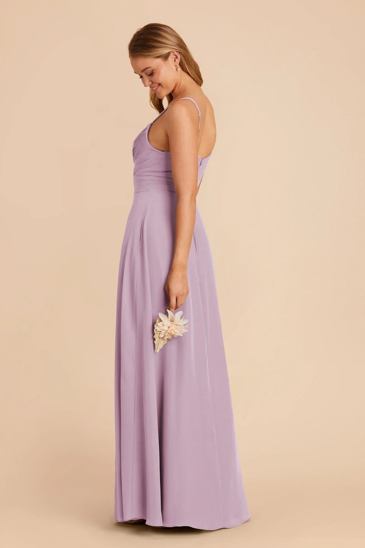 Lavender A-Line Spaghetti Strap Chiffon High Slit Floor-Length Wedding Gown - Chloe Dress